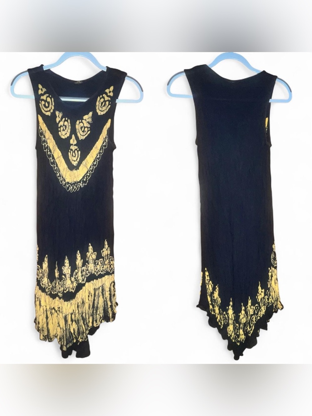 Black and yellow sheer dress with flared skirt beach goth tie dye coverup